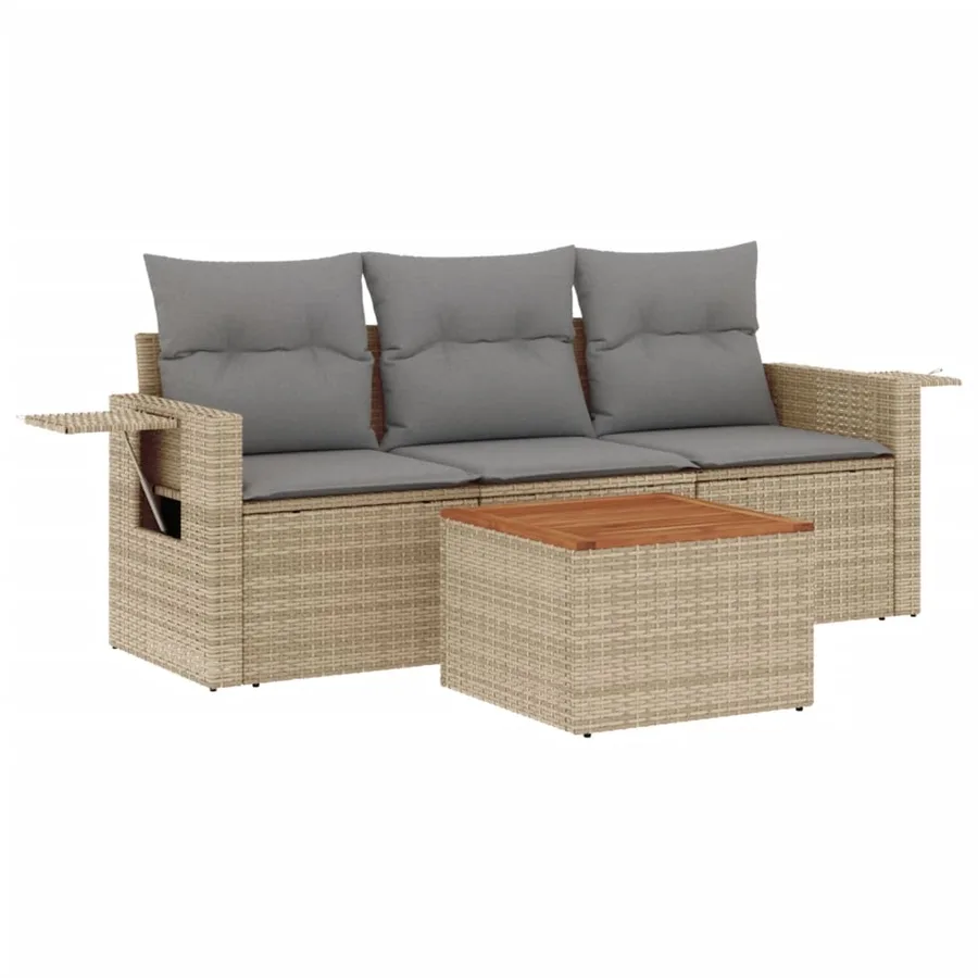 Salon de jardin avec coussins 4 pcs beige résine tressée - 2