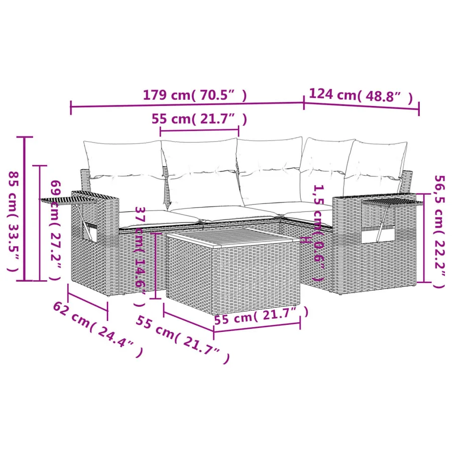 Salon de jardin avec coussins 5 pcs beige résine tressée - 9