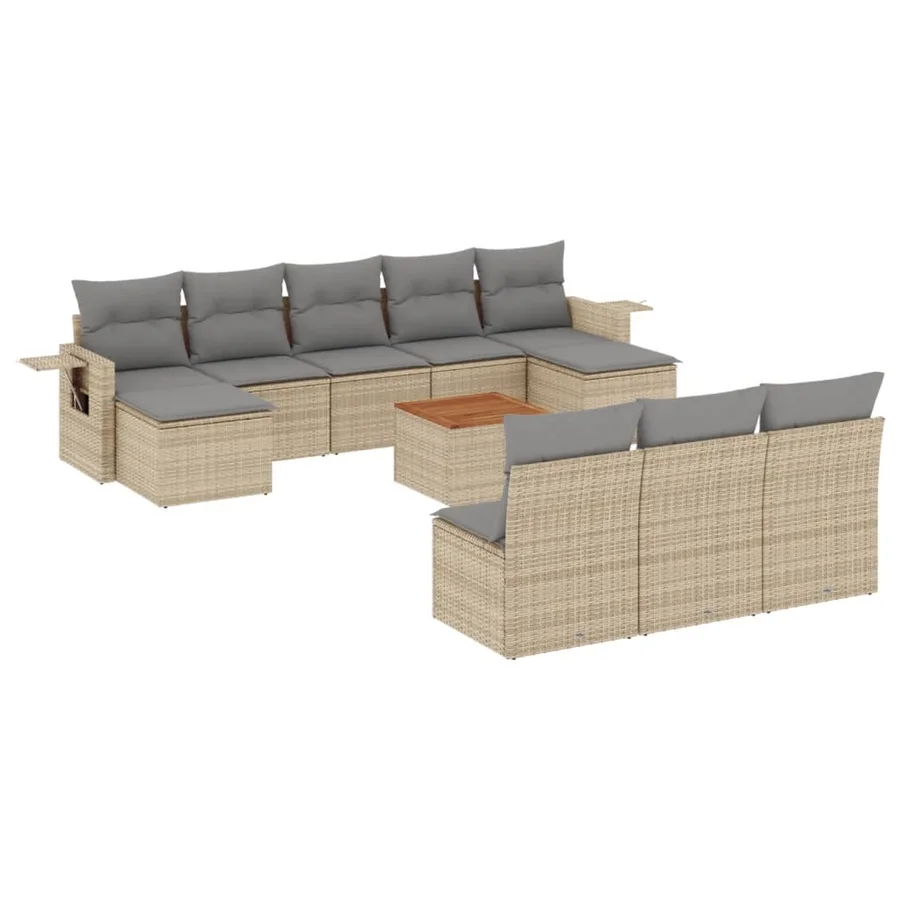 Salon de jardin 11 pcs avec coussins beige résine tressée - 2