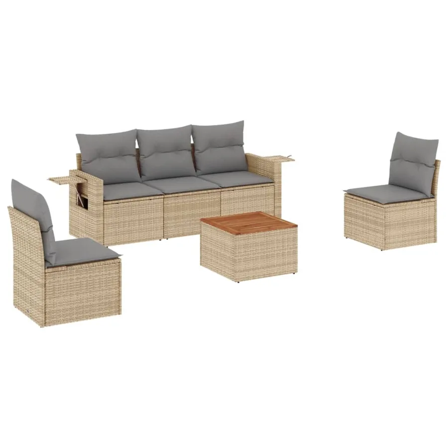 Salon de jardin avec coussins 6 pcs beige résine tressée - 2