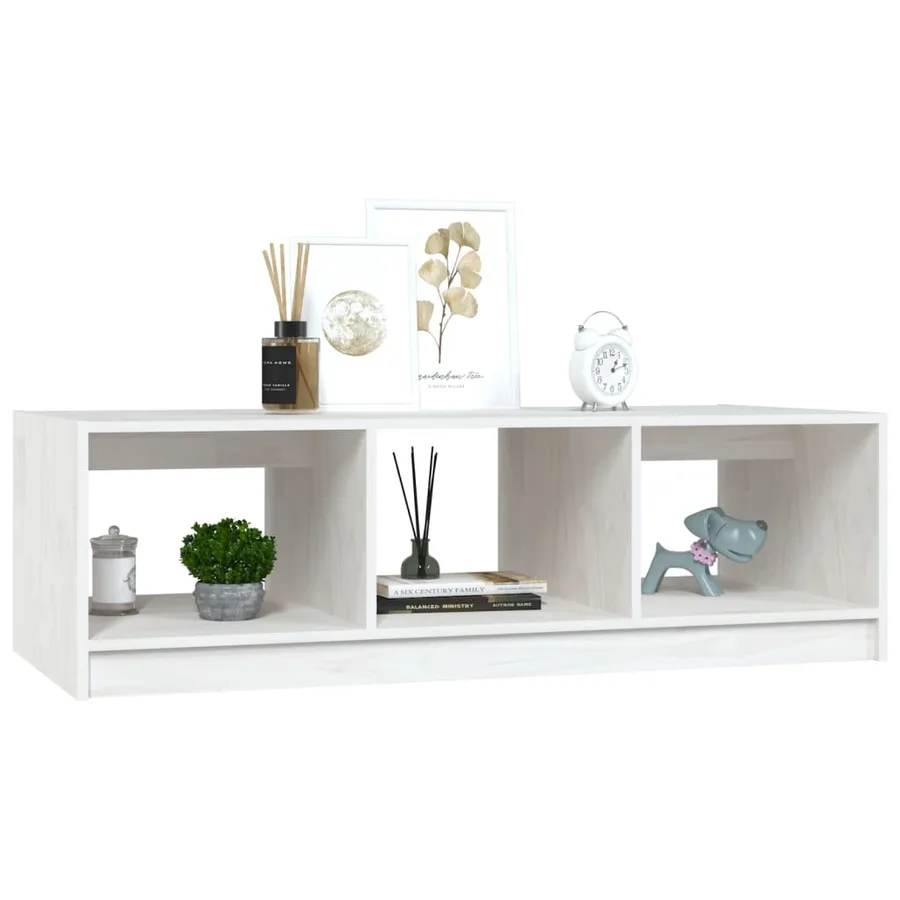 Table basse blanc 110x50x34 cm bois de pin massif - 4