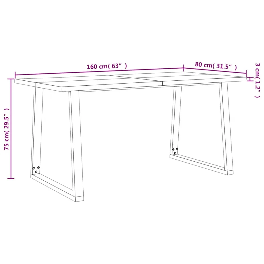 Table à manger 160x80x75 cm bois d'acacia solide à bord vif - 9