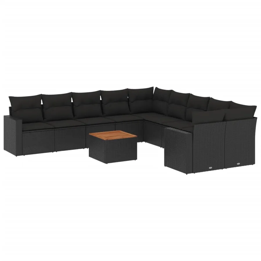 Salon de jardin 11 pcs avec coussins noir résine tressée - 2