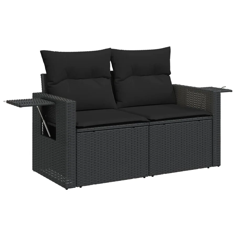 Salon de jardin 6 pcs avec coussins noir résine tressée - 3