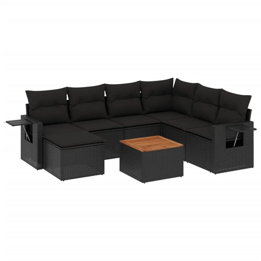 Salon de jardin 8 pcs avec coussins noir résine tressée - 2