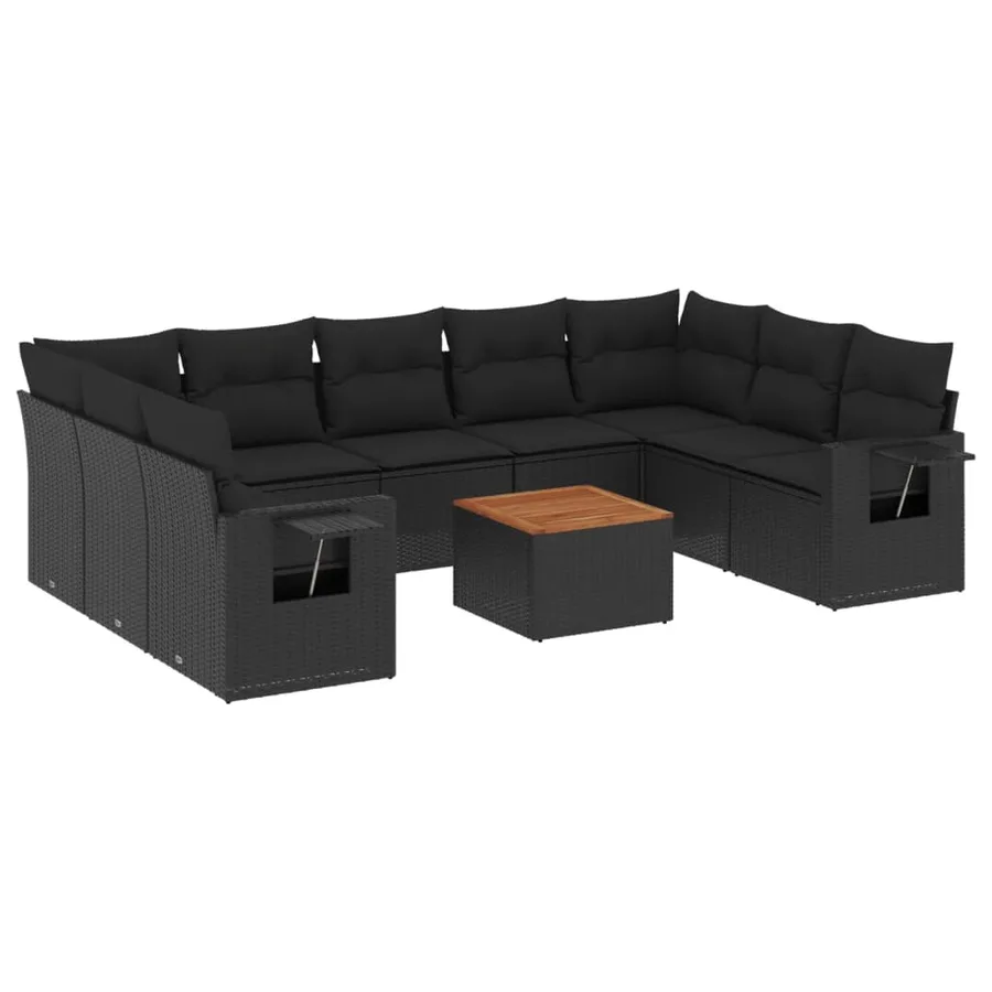 Salon de jardin 10 pcs avec coussins noir résine tressée - 2