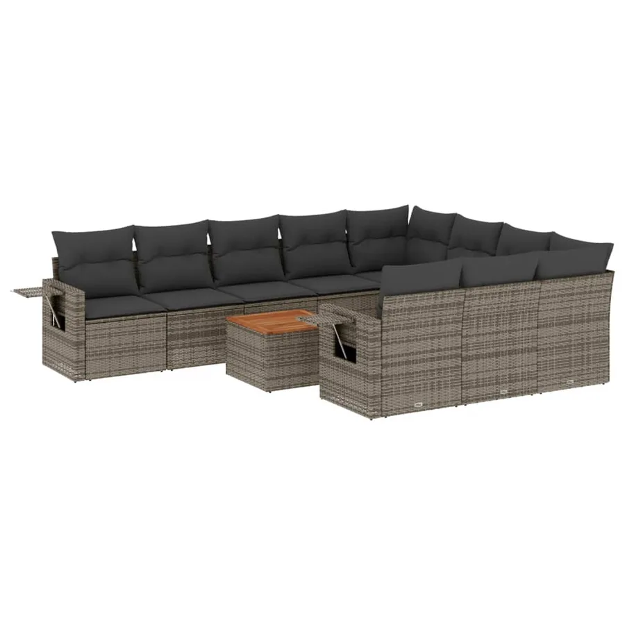 Salon de jardin 11 pcs avec coussins noir résine tressée - 2