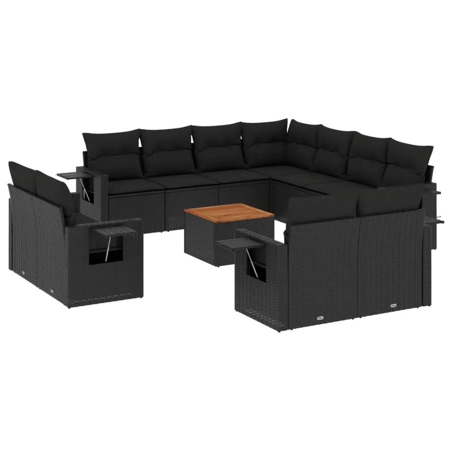 Salon de jardin 12 pcs avec coussins noir résine tressée - 2