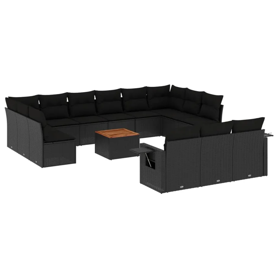 Salon de jardin avec coussins 14 pcs noir résine tressée - 2