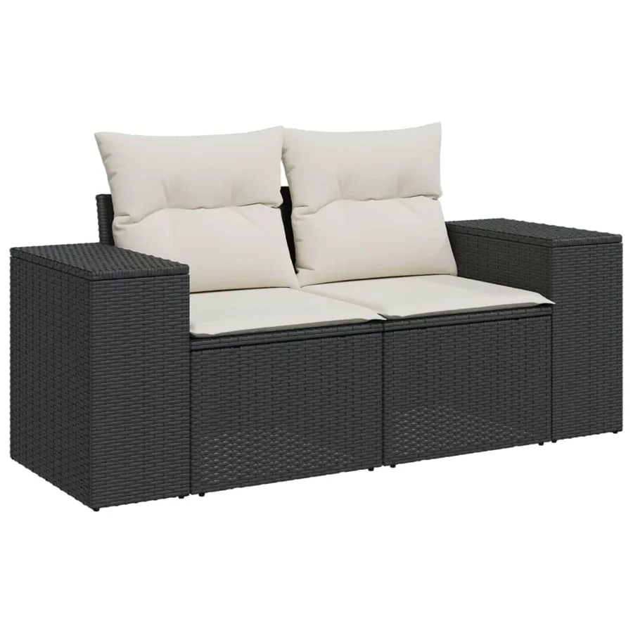 Salon de jardin 5 pcs avec coussins noir résine tressée - 5