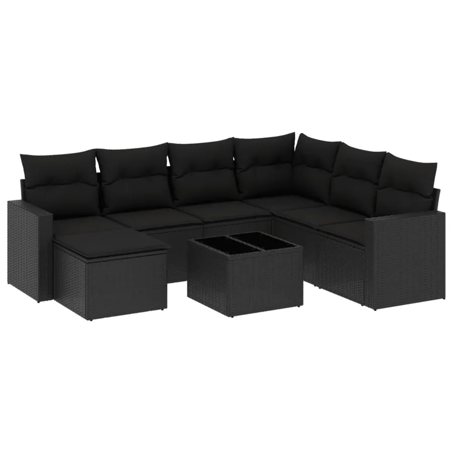Salon de jardin 8 pcs avec coussins noir résine tressée - 2