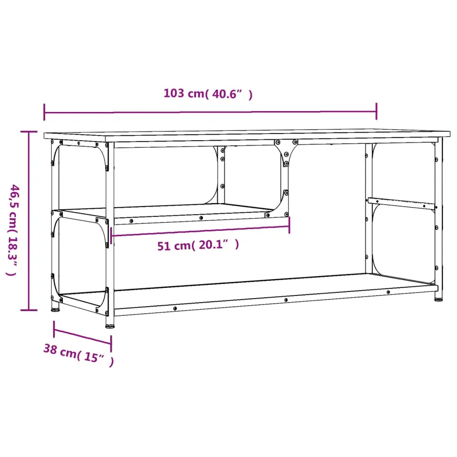 Meuble TV sonoma gris 103x38x46,5 cm bois d'ingénierie et acier - 9