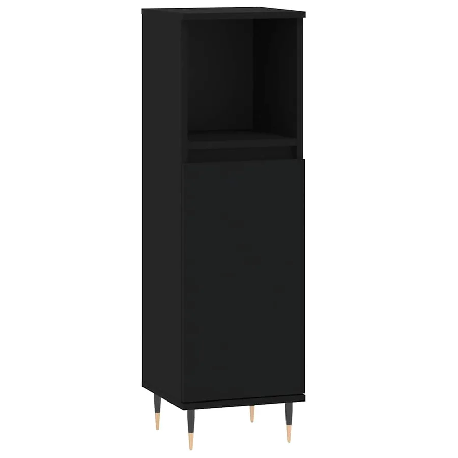 Armoire de salle de bain noir 30x30x100 cm bois d'ingénierie - 2