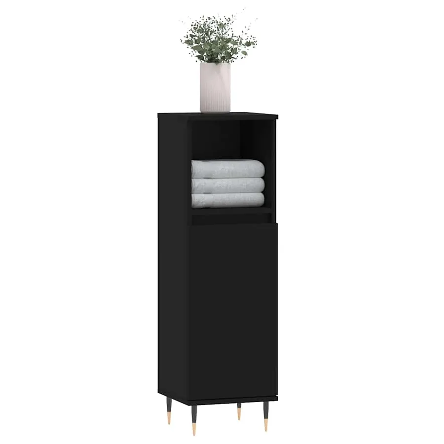 Armoire de salle de bain noir 30x30x100 cm bois d'ingénierie - 3