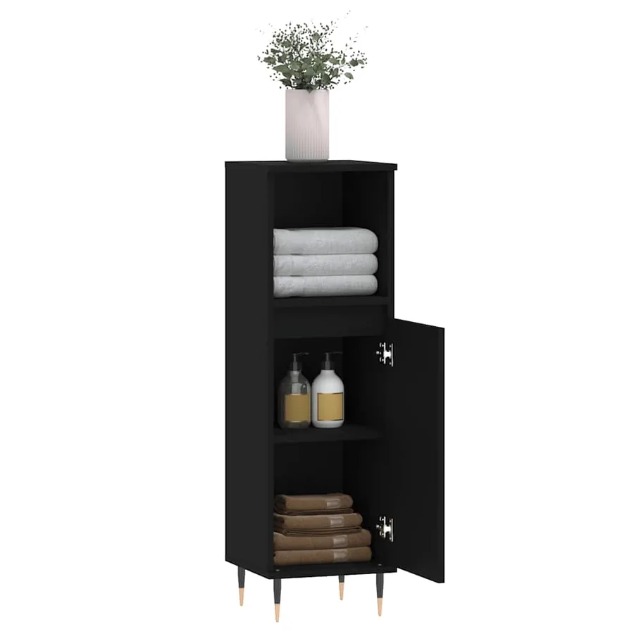 Armoire de salle de bain noir 30x30x100 cm bois d'ingénierie - 4