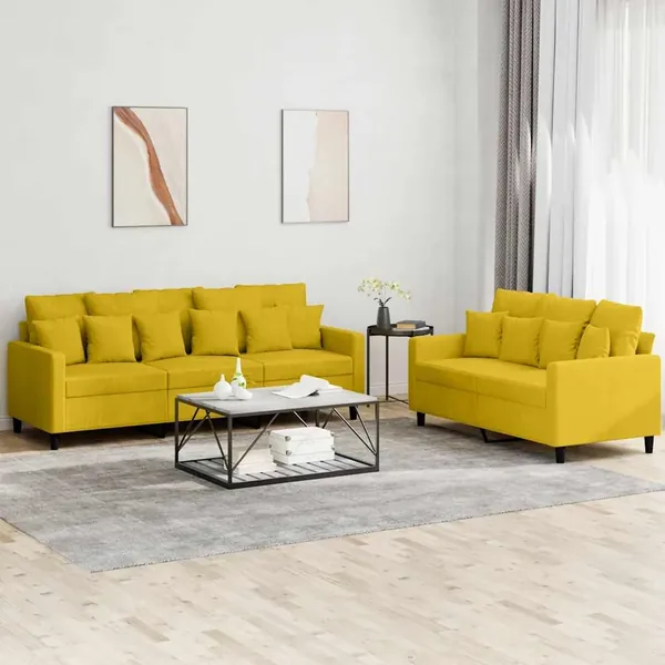 Ensemble de canapés 2 pcs avec coussins Jaune Velours