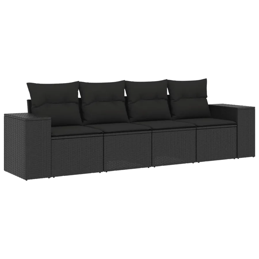 Salon de jardin 4 pcs avec coussins noir résine tressée - 2