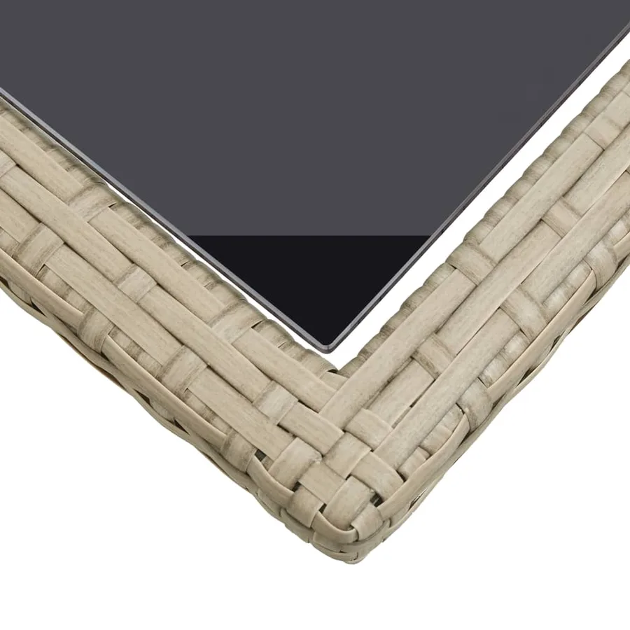 Table de jardin Beige 110x53x72 cm Verre et résine tressée - 4