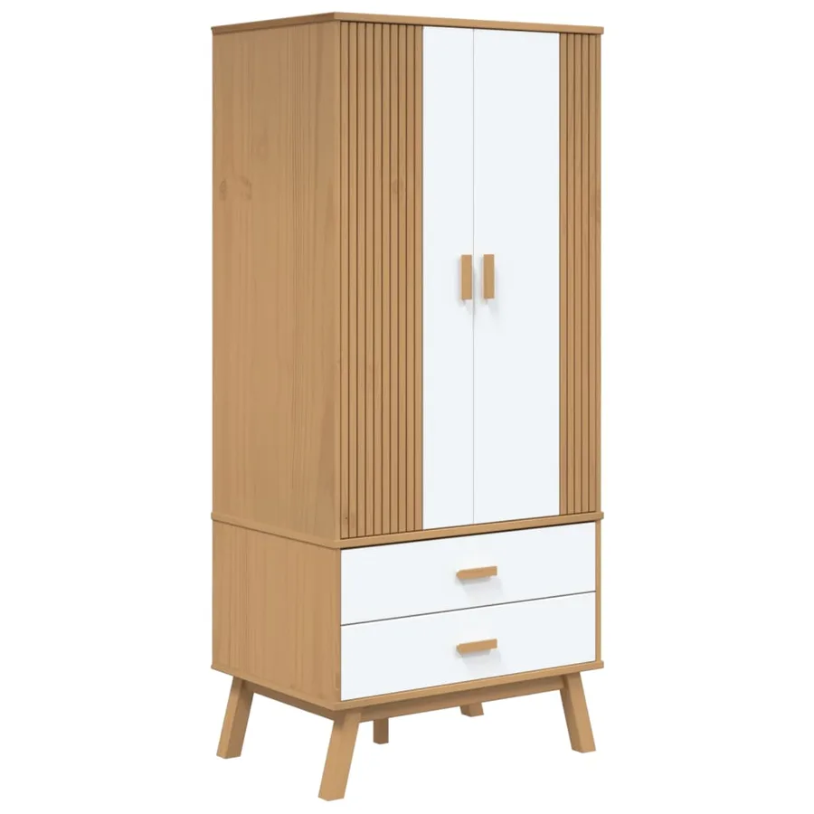 Garde-robe OLDEN blanc et marron 76,5x53x172 cm bois massif pin - 2