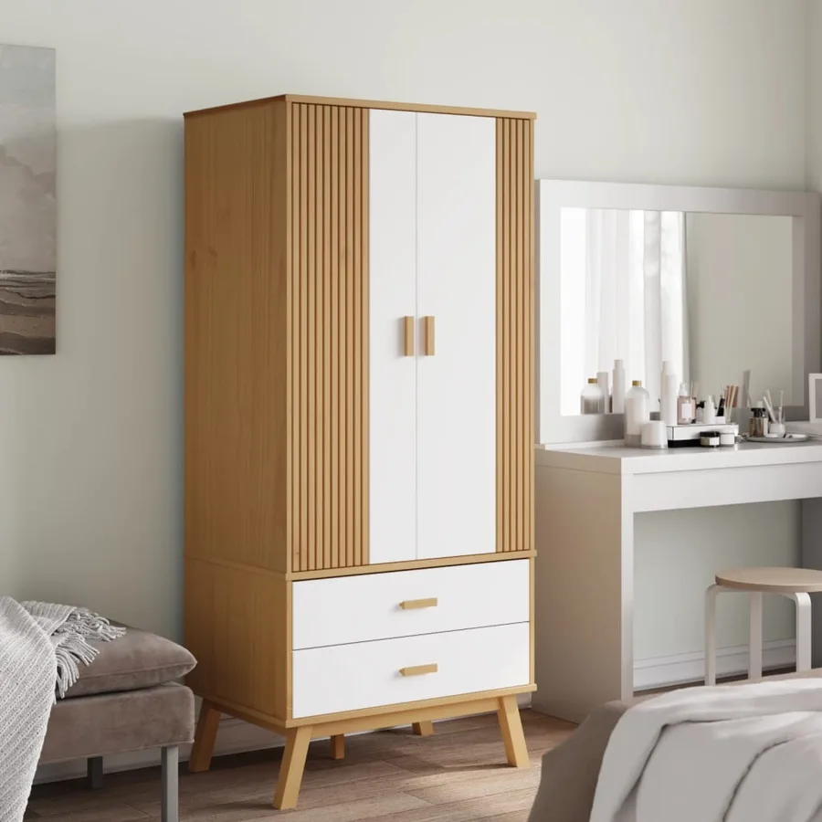 Garde-robe OLDEN blanc et marron 76,5x53x172 cm bois massif pin - 3