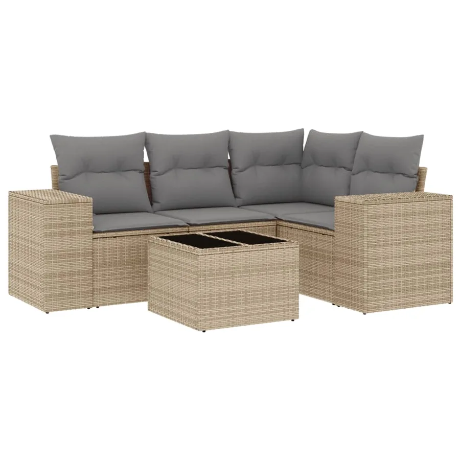 Salon de jardin avec coussins 5 pcs beige résine tressée - 2