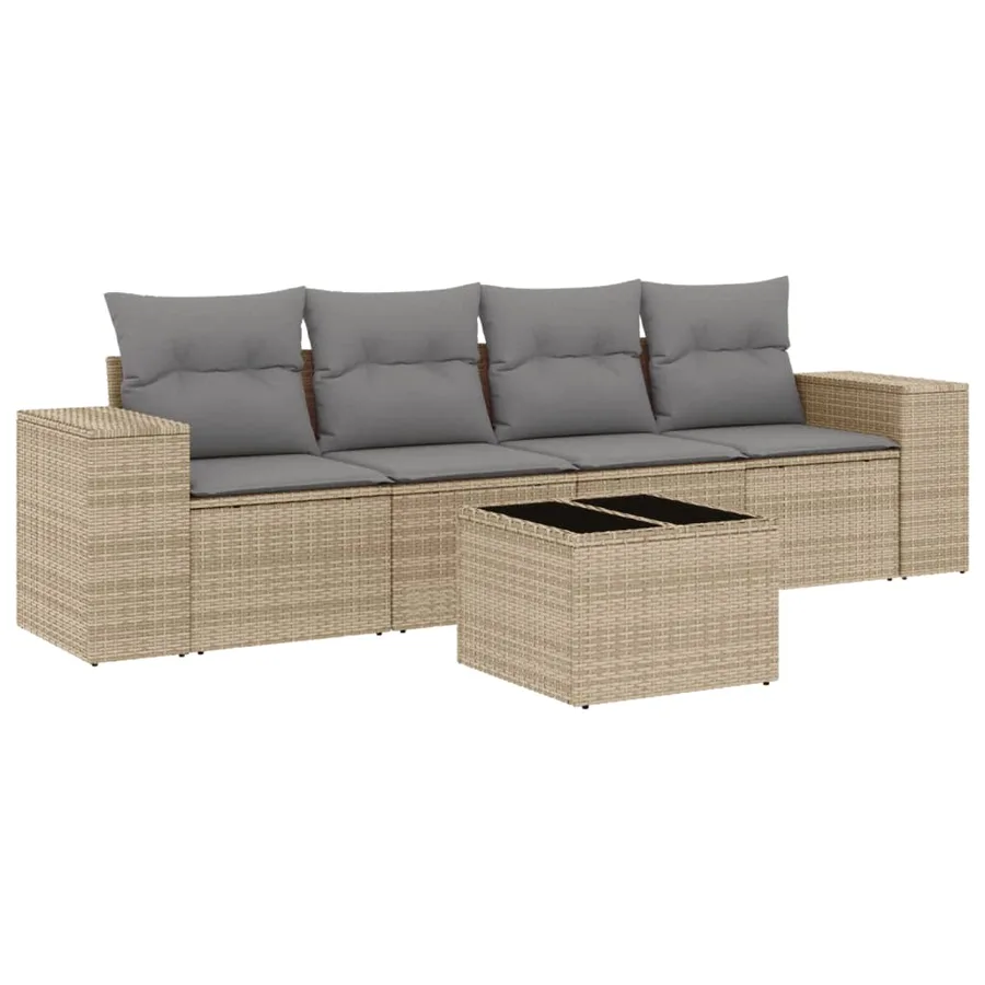 Salon de jardin avec coussins 5 pcs beige résine tressée - 2