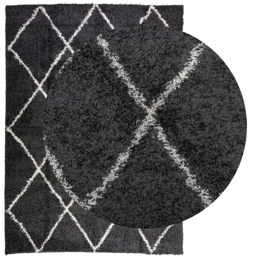 Tapis shaggy à poils longs moderne noir et crème 240x340 cm - 3