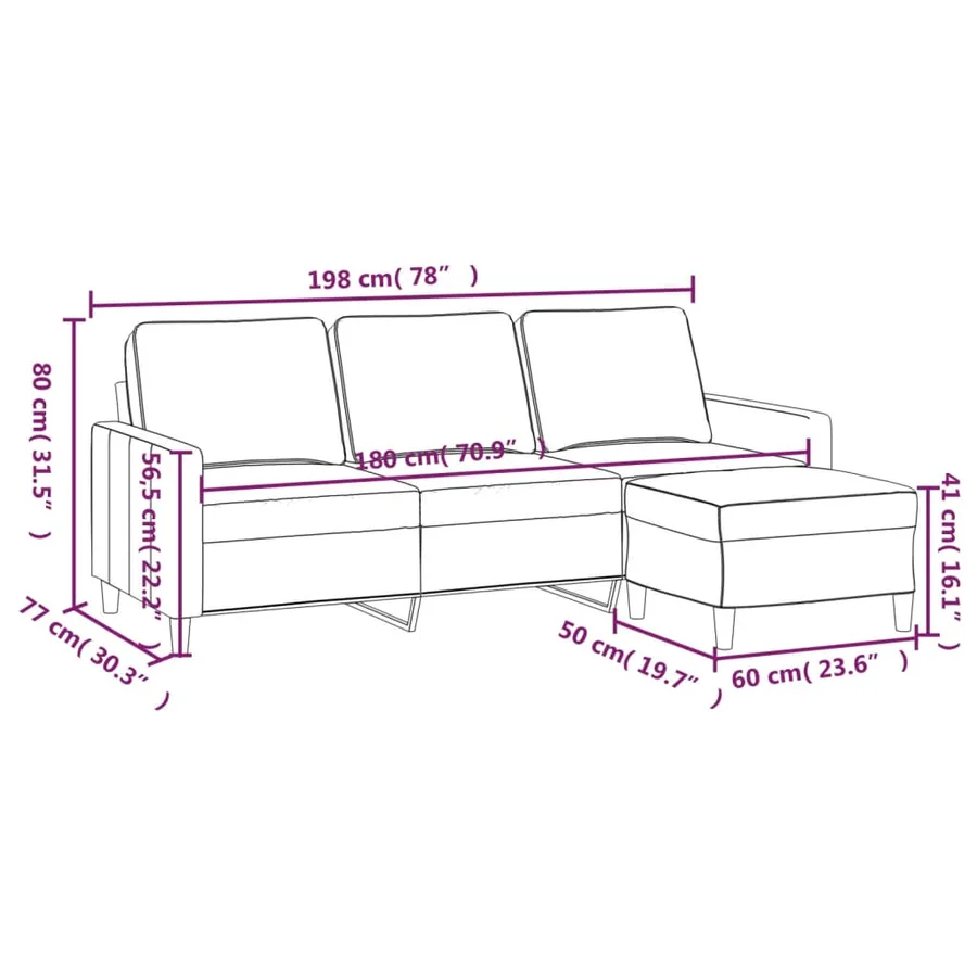 Canapé à 3 places avec repose-pieds Gris clair 180 cm Velours - 7