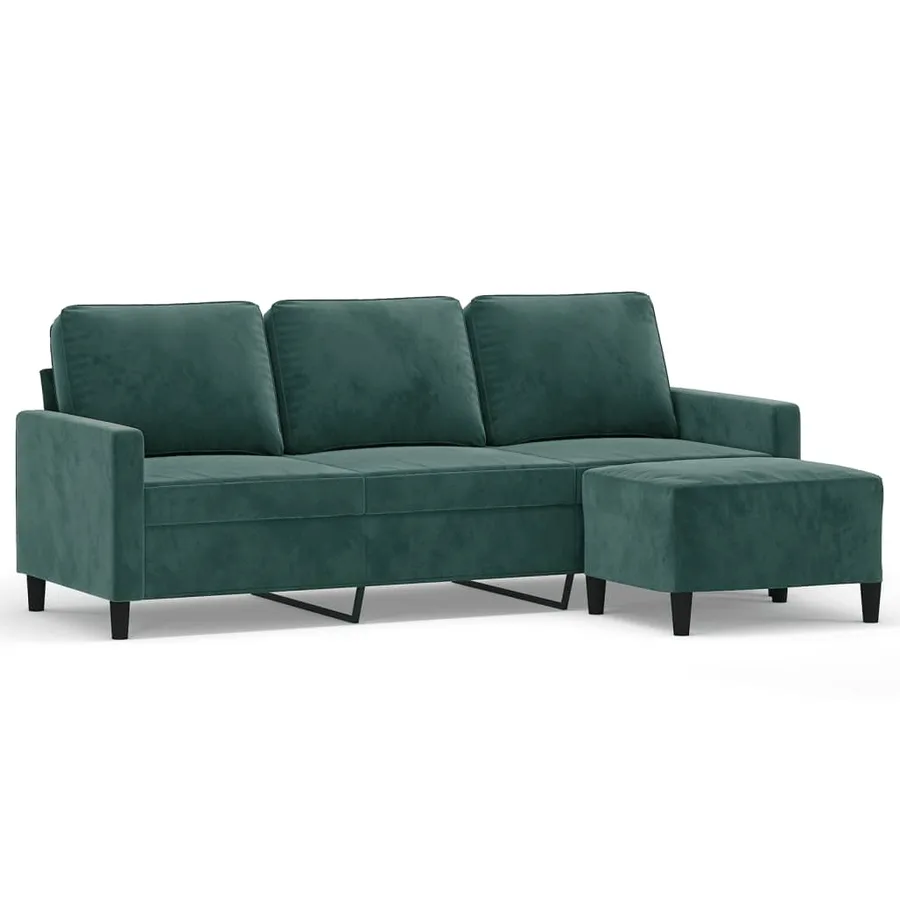 Canapé à 3 places avec repose-pieds Vert foncé 180 cm Velours - 2