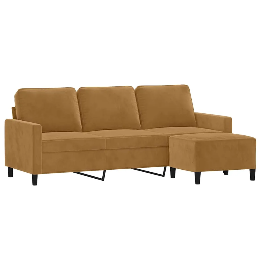 Canapé à 3 places avec repose-pieds Marron 180 cm Velours - 3
