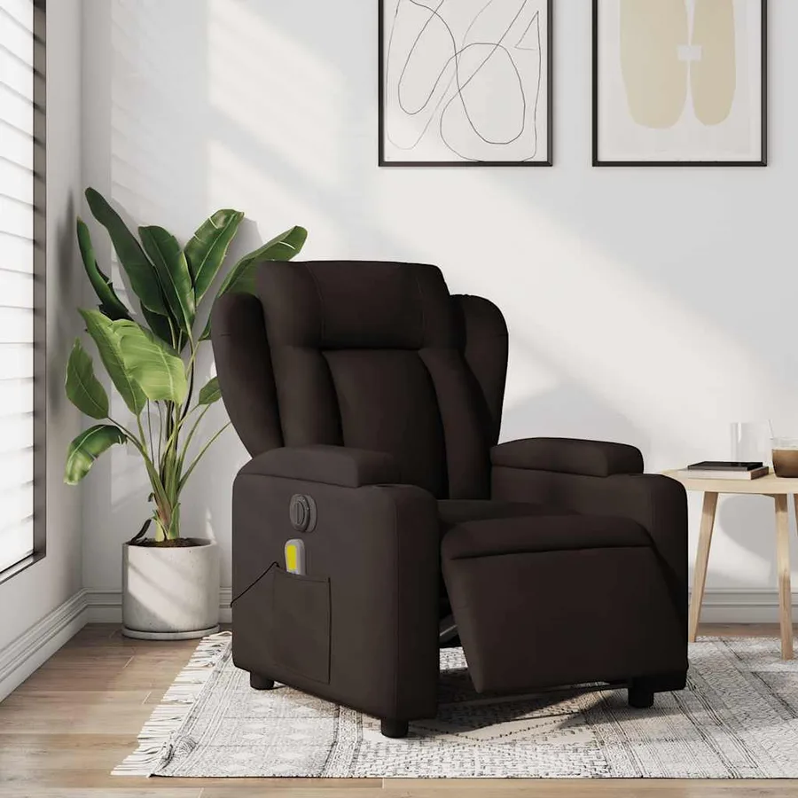 Fauteuil de massage inclinable électrique Marron foncé Tissu - 16