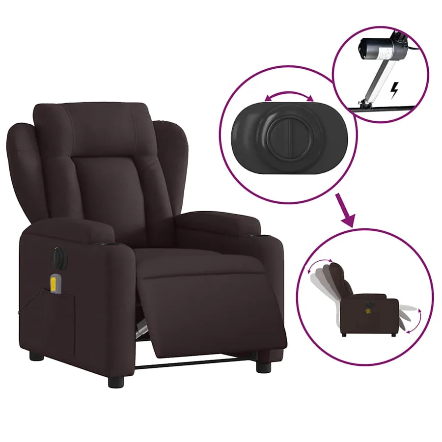Fauteuil de massage inclinable électrique Marron foncé Tissu - 6