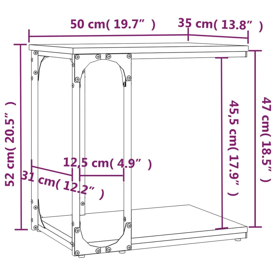 Table d'appoint Chêne fumé 50x35x52 cm Bois d'ingénierie - 8