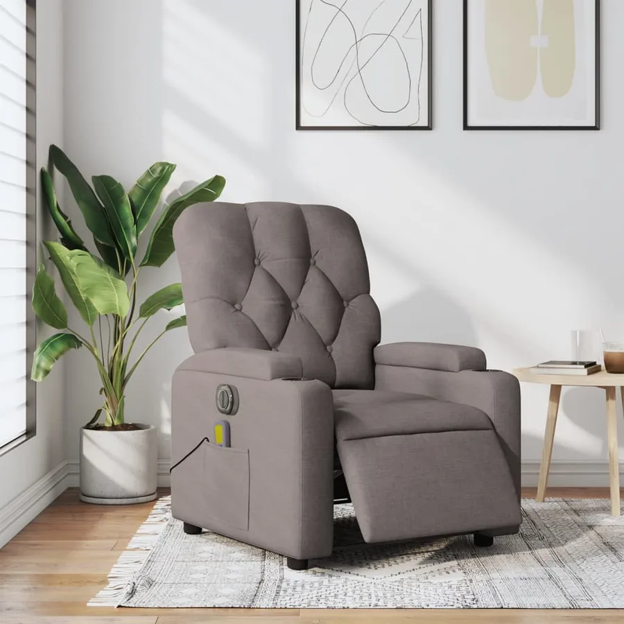 Fauteuil de massage inclinable électrique Taupe Tissu - 15
