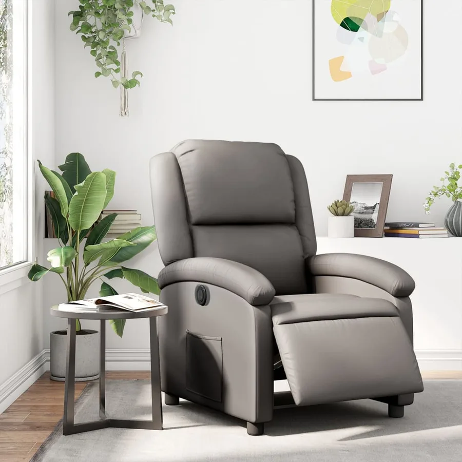 Fauteuil inclinable électrique gris cuir véritable - 16