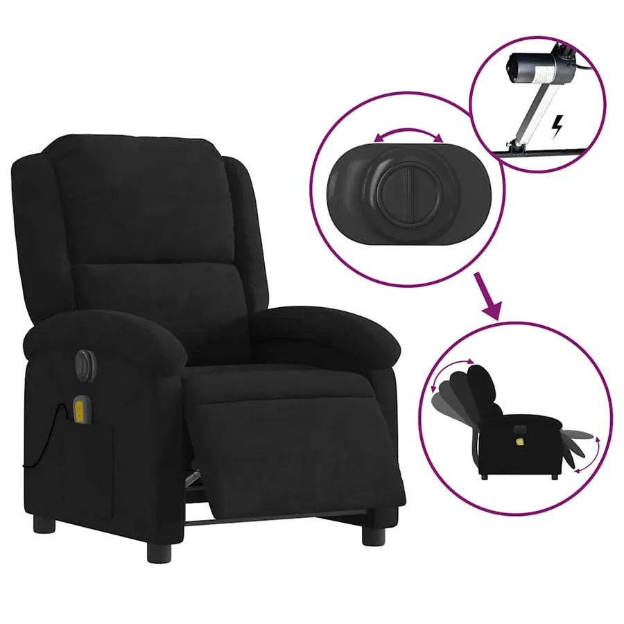 Fauteuil inclinable de massage électrique noir velours - 6