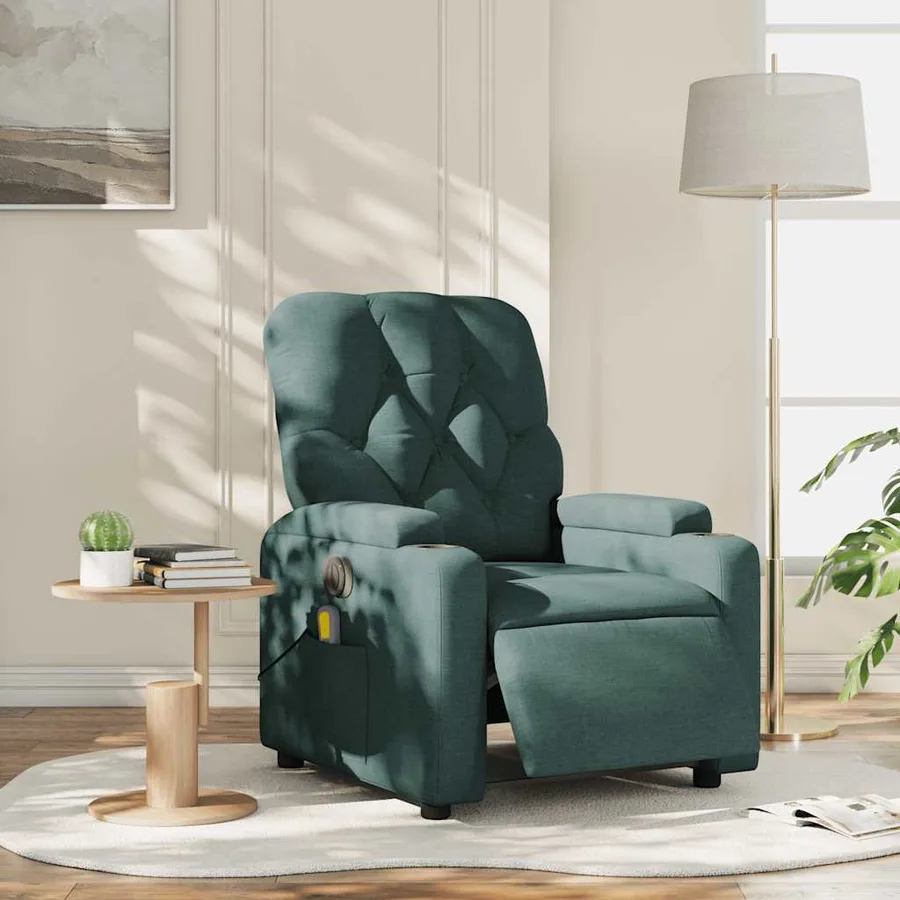 Fauteuil de massage inclinable électrique Vert foncé Tissu - 15