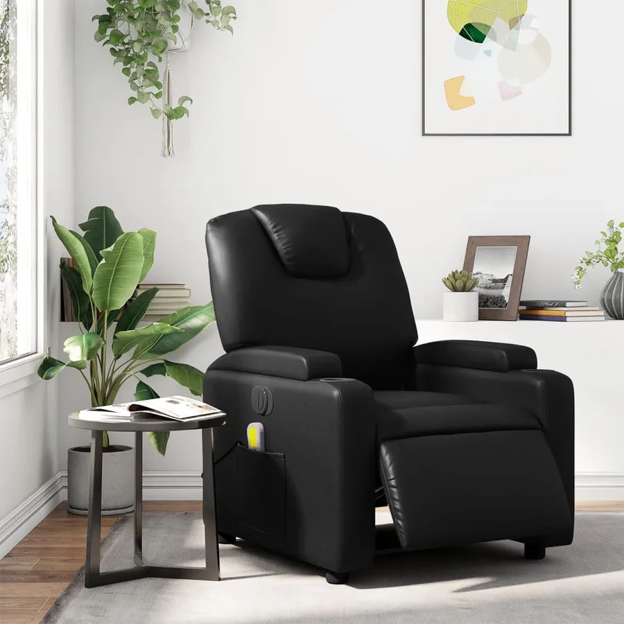 Fauteuil de massage inclinable électrique noir similicuir - 16