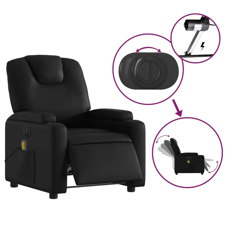 Fauteuil de massage inclinable électrique noir similicuir - 6