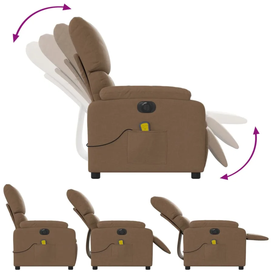 Fauteuil inclinable de massage électrique marron tissu - 7