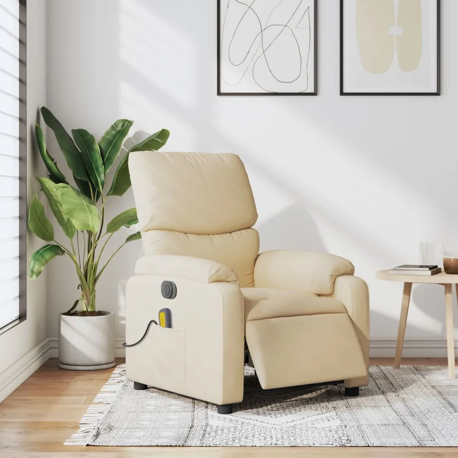 Fauteuil inclinable de massage électrique crème tissu - 15