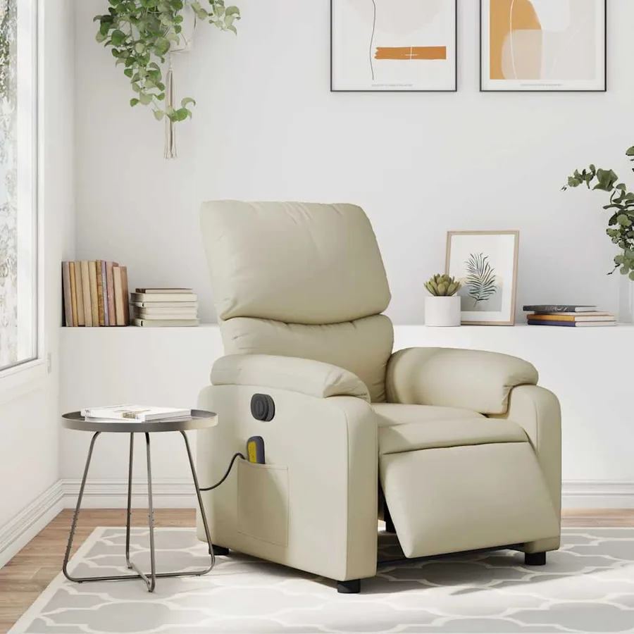 Fauteuil de massage inclinable électrique crème similicuir - 16