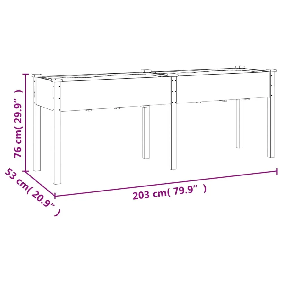 Jardinière avec doublure marron 203x53x76 cm bois massif sapin - 8