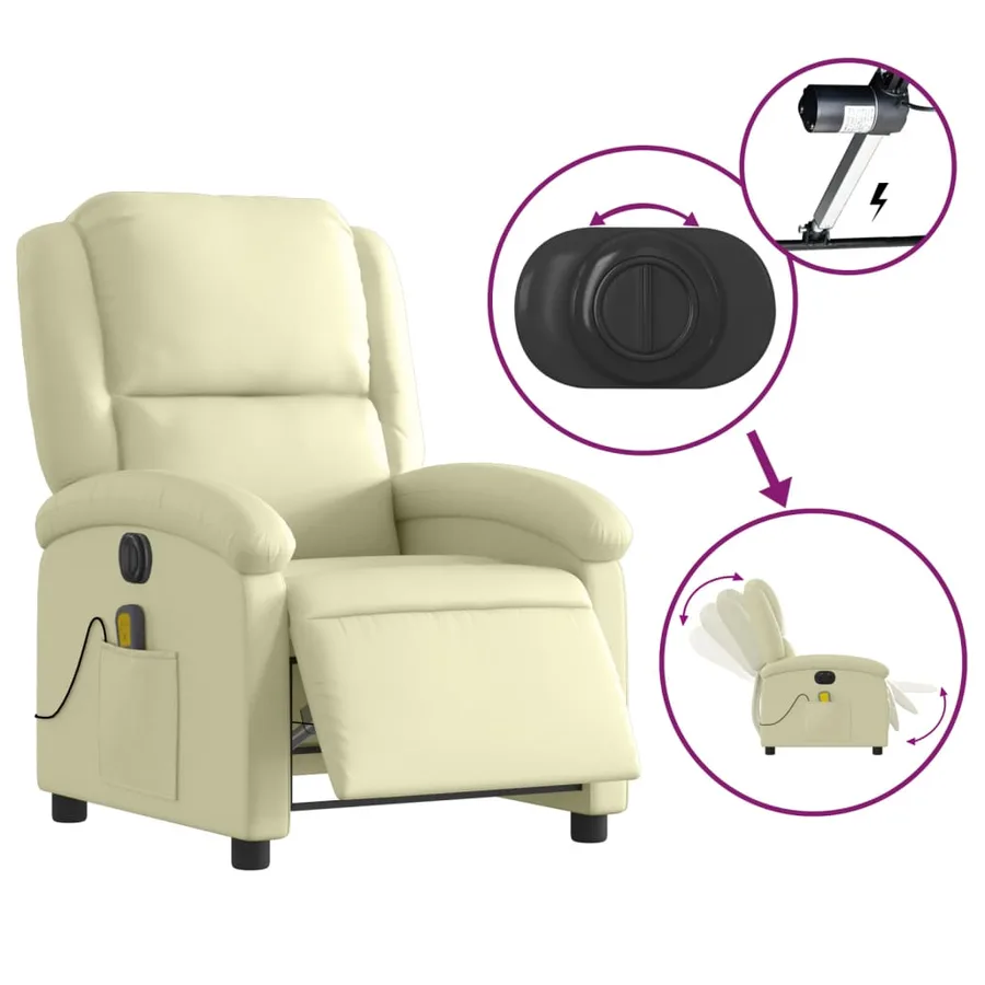 Fauteuil de massage inclinable électrique crème cuir véritable - 6