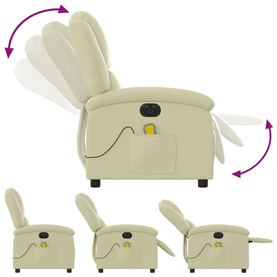 Fauteuil de massage inclinable électrique crème cuir véritable - 7