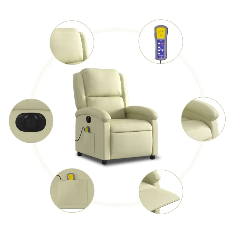 Fauteuil de massage inclinable électrique crème cuir véritable - 8