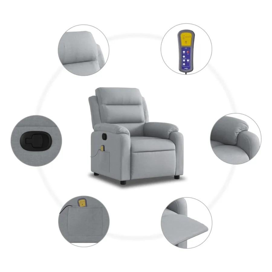 Fauteuil de massage inclinable gris clair tissu - 6