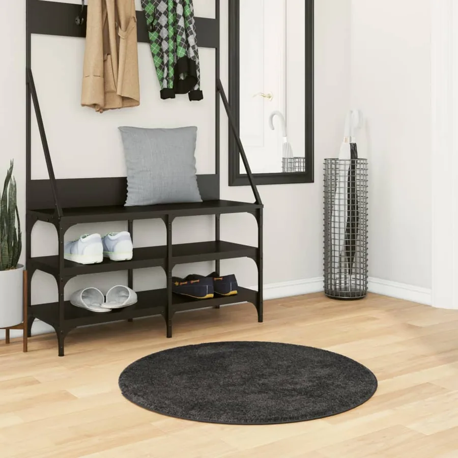 Tapis shaggy PAMPLONA poils longs moderne anthracite Ø 80 cm