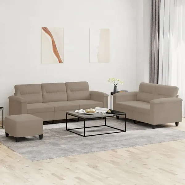Ensemble de canapés 3 pcs avec coussins taupe tissu microfibre