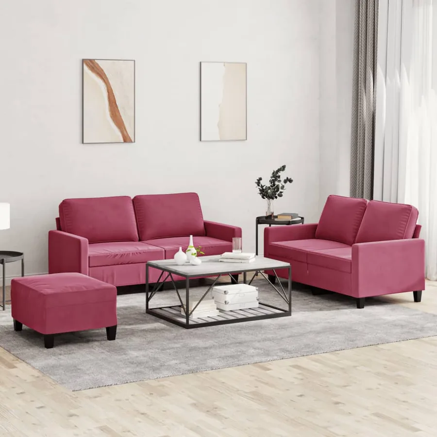 Ensemble de canapés 3 pcs avec coussins Rouge bordeaux Velours